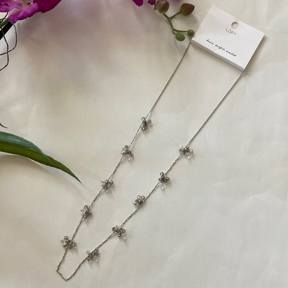 LOFT Long Silver & Bead Necklace - Picture 2 of 7